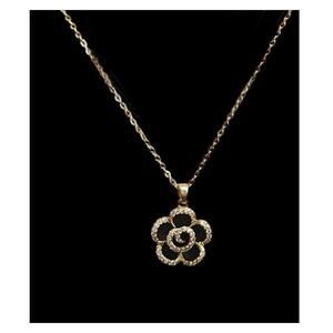 18K Gold Plated Camellia Necklace Stainless Steel Womens Jewelry Black